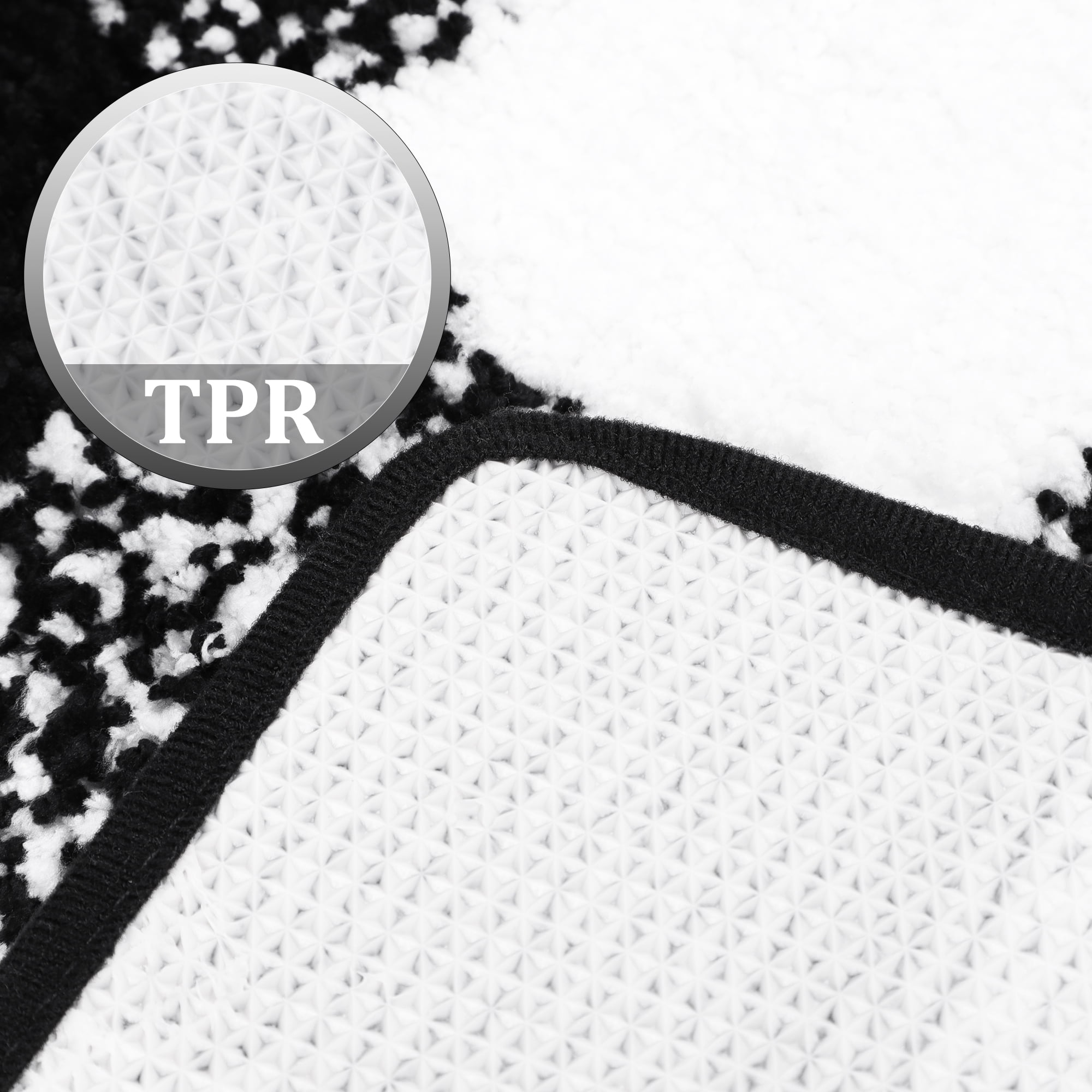 REGALWOVEN Microfiber Plaid Bathroom Rugs, 2 Pcs Extra Soft Fluffy Absorbent Bath Rug Black & White 17"x24"&17"x47"