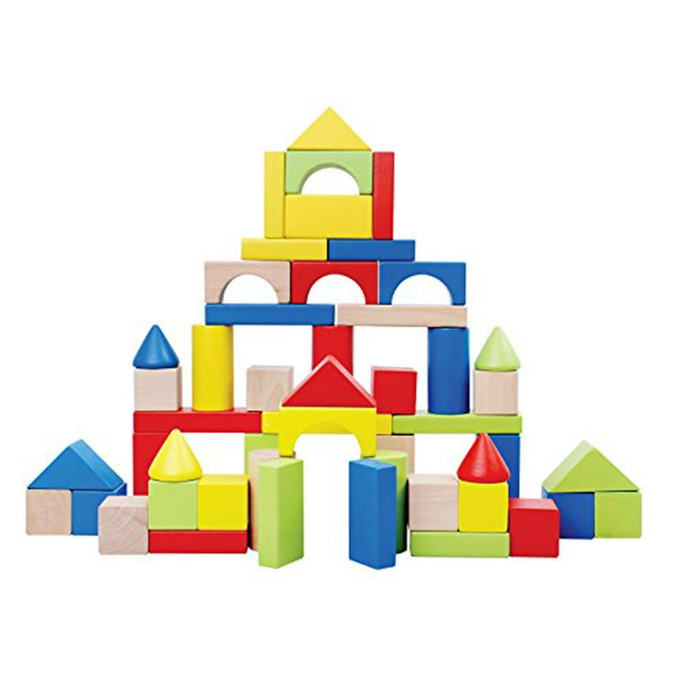 Deluxe 100-piece Wooden Stacking and Building Blocks Set with Carrying ...