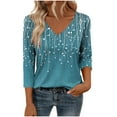 thumbnail image 2 of ICHUANYI Womens Tops Non Positioning Printed Tee Striped Tunics 3/4 Sleeve Fashion Comfy Shirt Basic Tshirts, 2 of 5