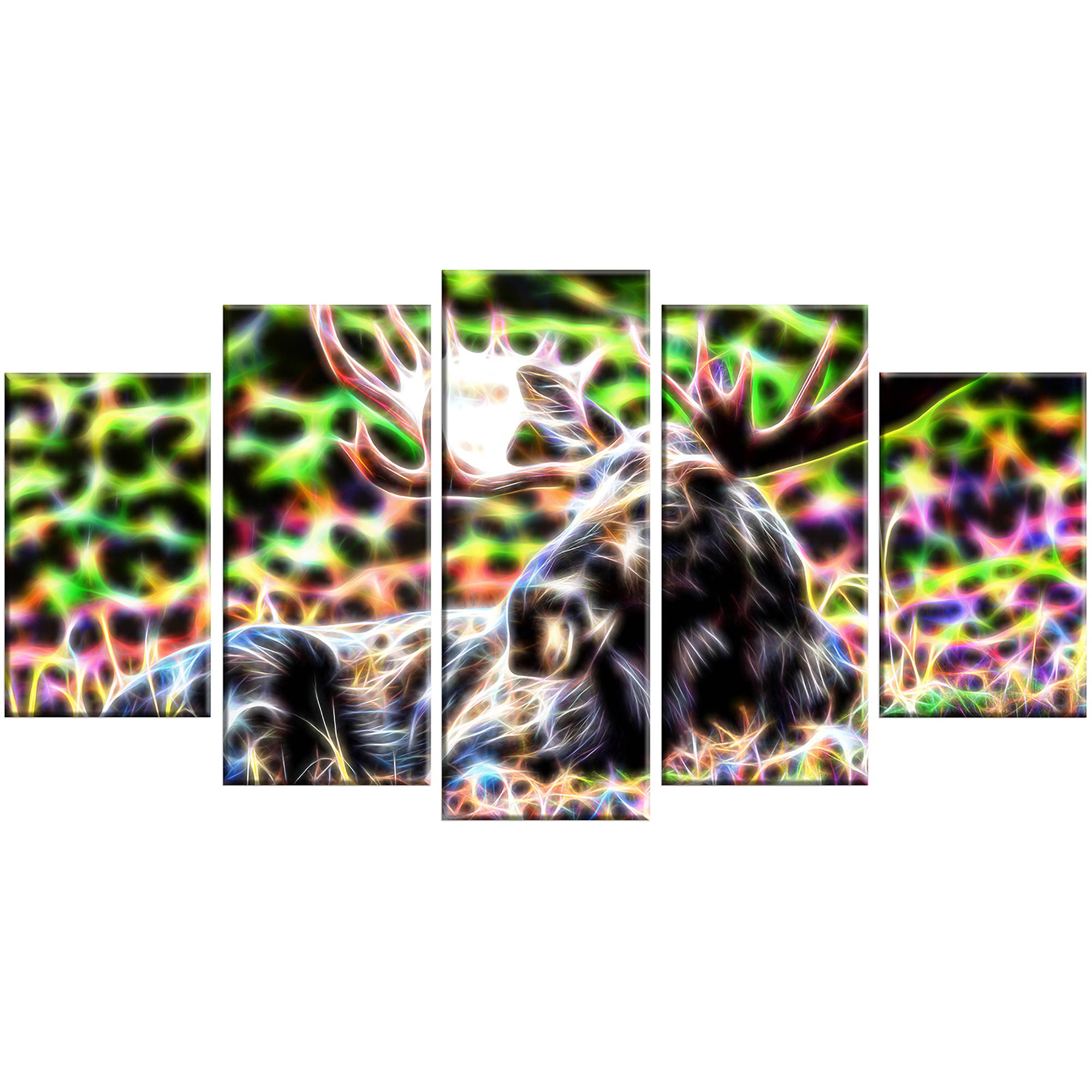 DESIGN ART  "Abstract Moose" Animal Canvas Art - Multi-color 60 in. wide x 32 in. high - 5 Panels Diamond Shape