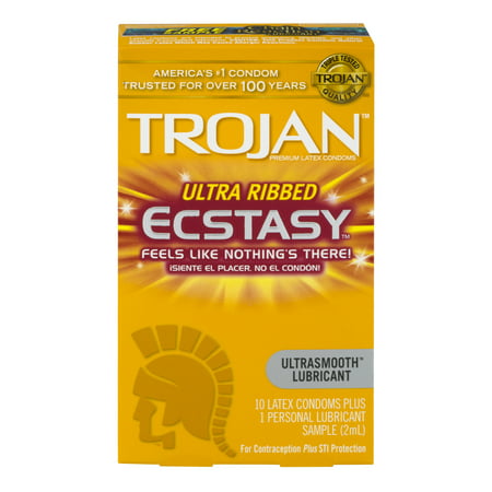 Trojan Ecstacy Ultra Ribbed Lubricated Latex Condoms - 10 (Best Condoms For Smaller Men)
