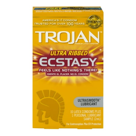 Trojan Ecstacy Ultra Ribbed Lubricated Latex Condoms - 10 (Best Condoms For Smaller Men)