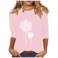 thumbnail image 1 of Plebaso Chemises à Manches 3/4 pour Femmes, Col Rond Décontracté, Hauts Imprimés, Coupe Ample, Blouses Printemps Été 2025 pour Femmes, 1 of 4