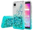 thumbnail image 2 of Liquid Quicksand Glitter Cute Phone Case for Alcatel TCL A3 A509DL / TCL A30 Case for Girls Women Clear Bling Diamond Phone Case Cover - Clear/Teal, 2 of 5