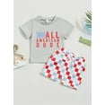 thumbnail image 2 of Wassery 4th of July Toddle Baby Girls Boys Independence Day Clothes Bus Letters Print Short Sleeve Round Neck T-Shirts and Contrast Color Checkerboar 0-18M My First Independence 's Day 0-3T, 2 of 9