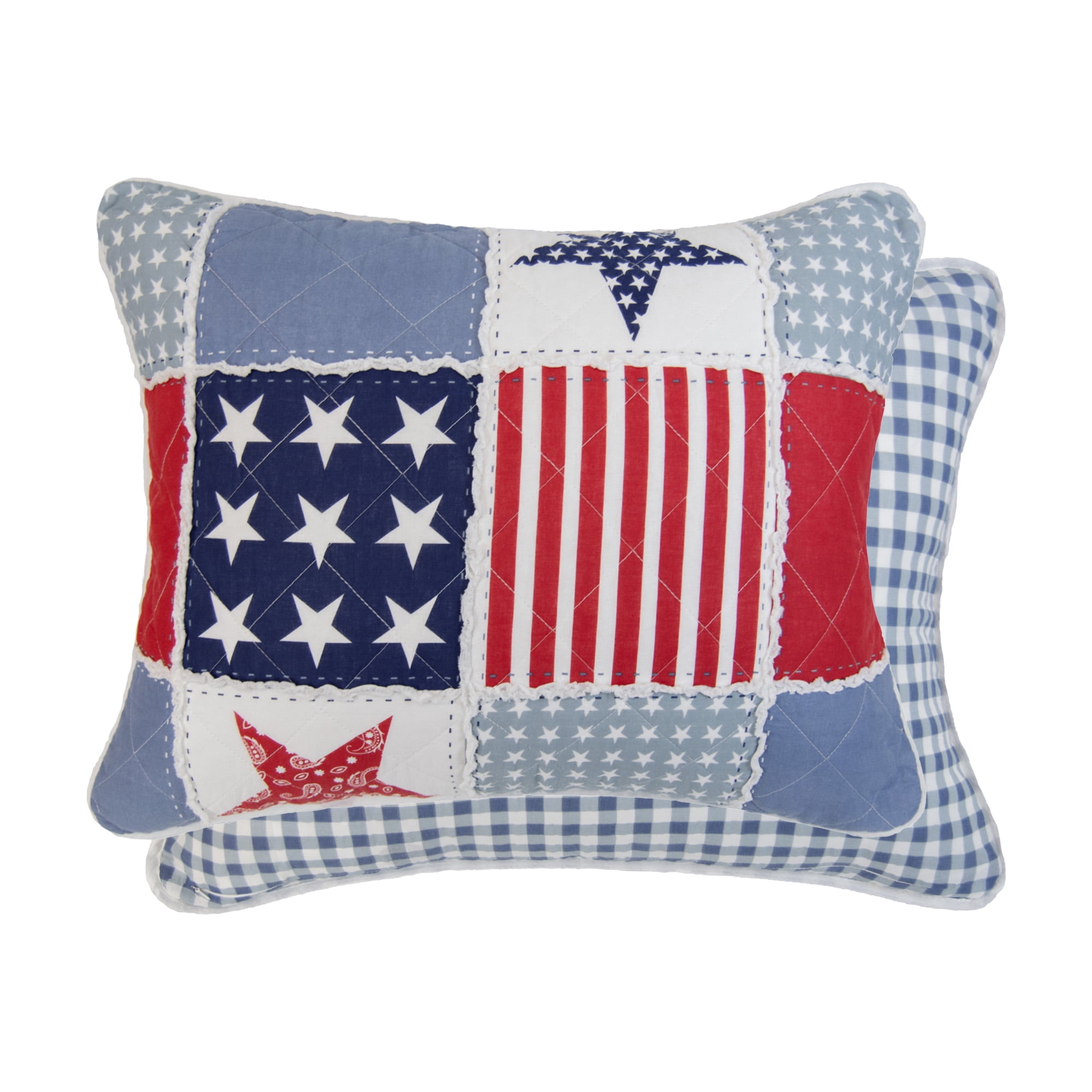 Donna Sharp Americana Star & Stripe 2PC Ragged Pieced Cotton Twin Quilt Set