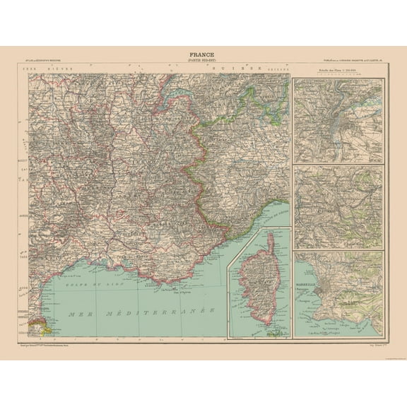 Historic Map - France Southeast - Schrader 1908 - Vintage Wall Art