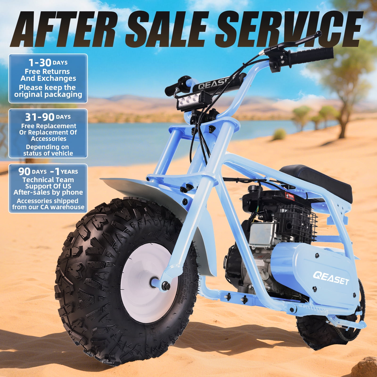 99cc Dirt Bike, Gas Powered, 4-Stroke with LED Headlight, 25MPH