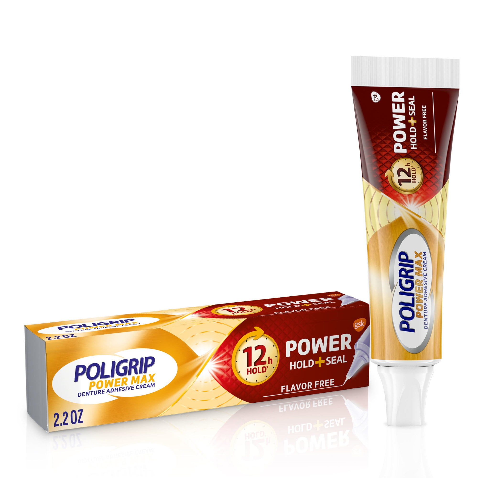 Poligrip Power Hold Plus Seal Denture Cream, Flavor Free - 2.2 Oz