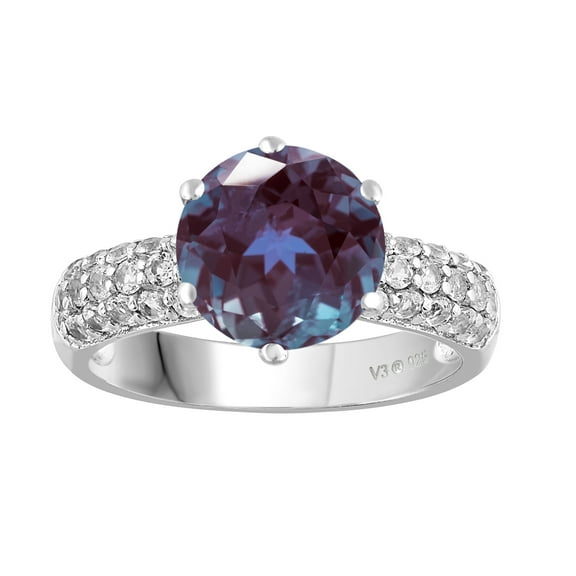 Sterling Silver with Color Changing Alexandrite and White Topaz Classic Ring