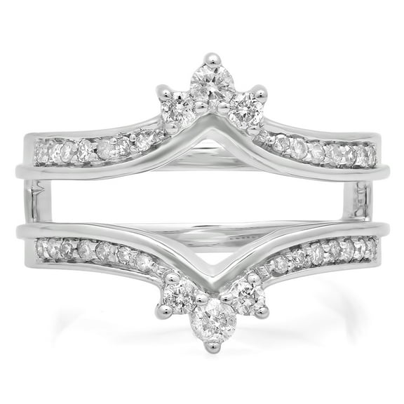 Dazzlingrock Collection 0.40 Carat (ctw) 14K Round White Diamond Wedding Band Enhancer Guard Double Ring, White Gold, Size 4.5