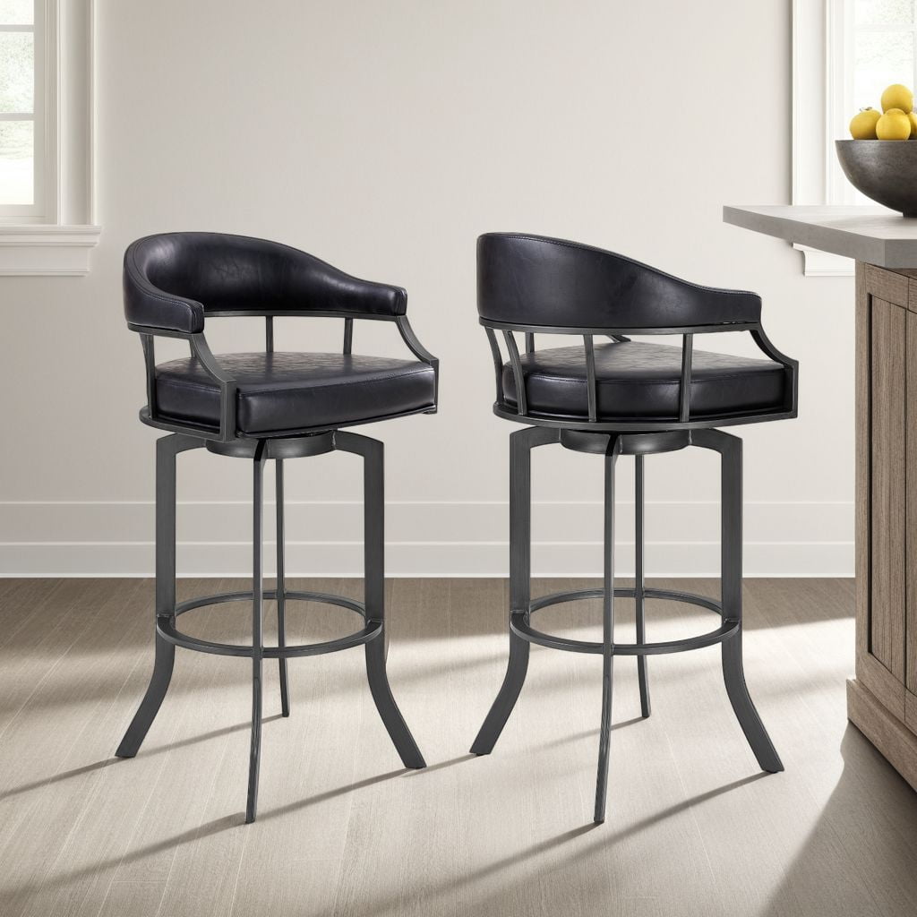 Pharaoh Swivel 26" Mineral Finish and Black Faux Leather Bar Stool