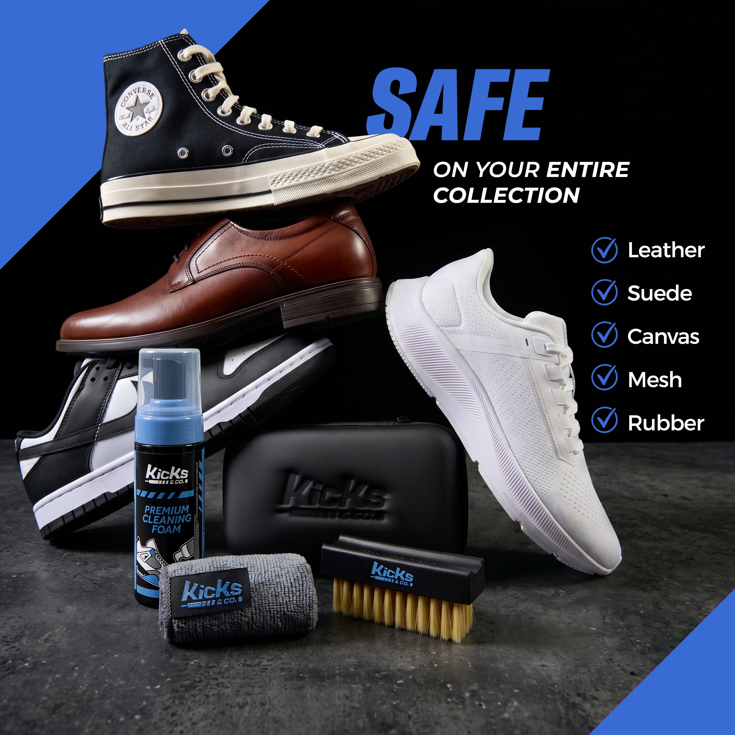 Kicks & Co Shoe Cleaner Kit Sneaker Cleaner Shoe Cleaner Solution Brush Towel Travel Case