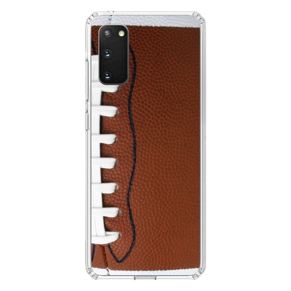 DistinctInk Clear Shockproof Hybrid Case for Galaxy S20 PLUS / 5G (6.7" Screen) - TPU Bumper, Acrylic Back, Tempered Glass Screen Protector - Football Texture Photo Laces