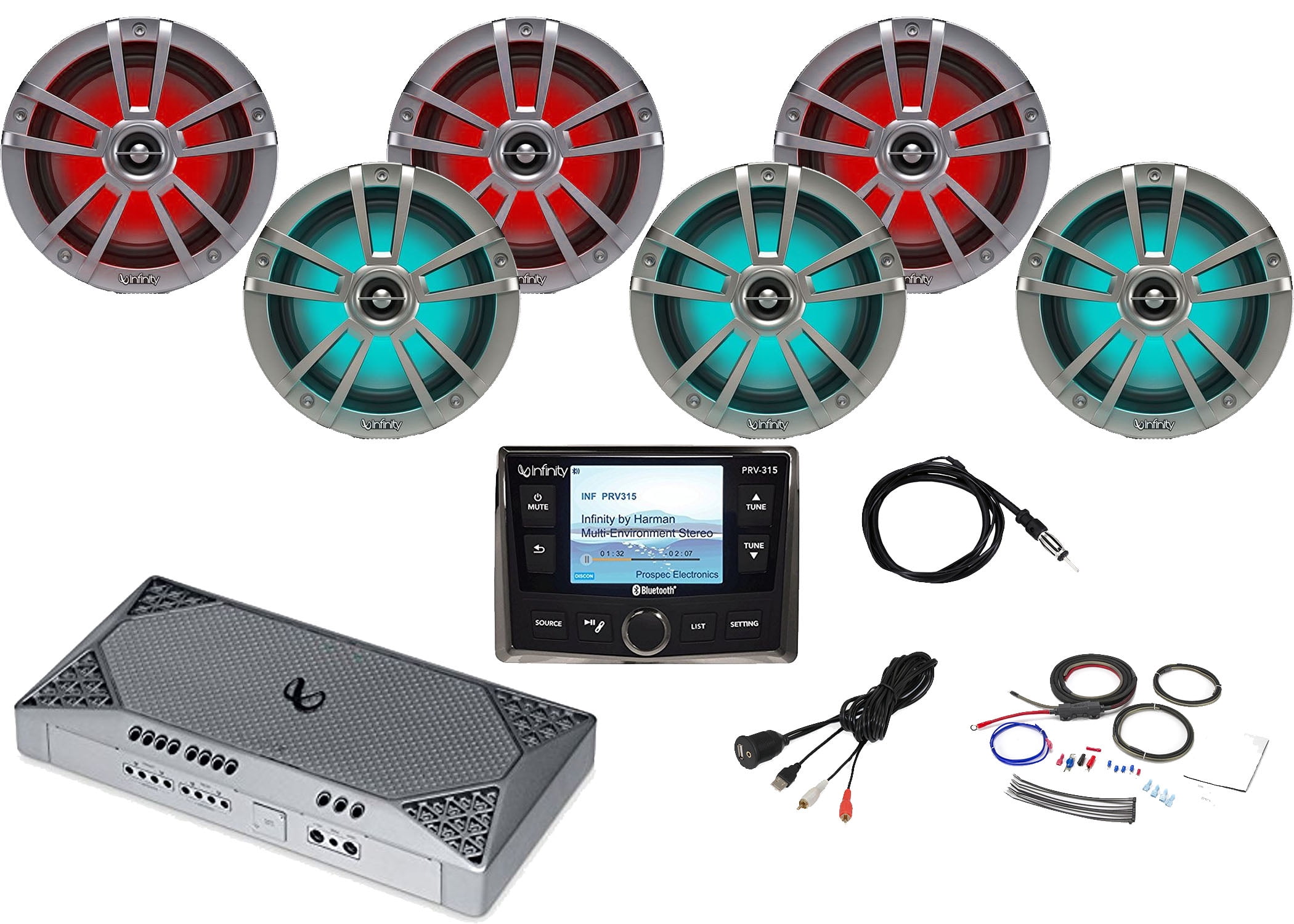 Infinity PRV-315 Bluetooth AM/FM Marine Radio, 6x Infinity 6.5