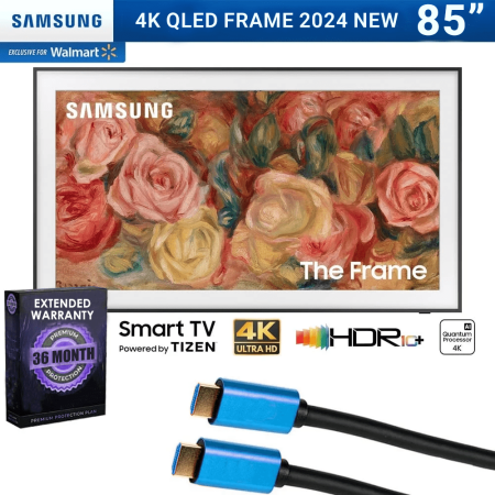 Samsung QN85LS03DAFXZA 85 inch The Frame QLED 4K Smart TV 2024 Bundle with 3 YR EXCLUSIVE Enhanced Protection Pack - HDMI - USA Warranty - International model