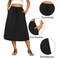thumbnail image 4 of Gleelaud Flowy Skirt Midi Length Elastic High Waist A-Line Skirt with Pockets Boho Skirts for Women Black, 4 of 8
