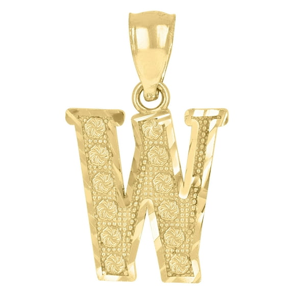 10k Yellow Gold Unisex Initial W Alphabet Charm Pendant