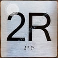 thumbnail image 1 of Apartment Number 2R Sign with Braille and Raised Number (Aluminum, 4x4, Double Sided Tape, Silver)-The Sensation line (ref-2201), 1 of 4