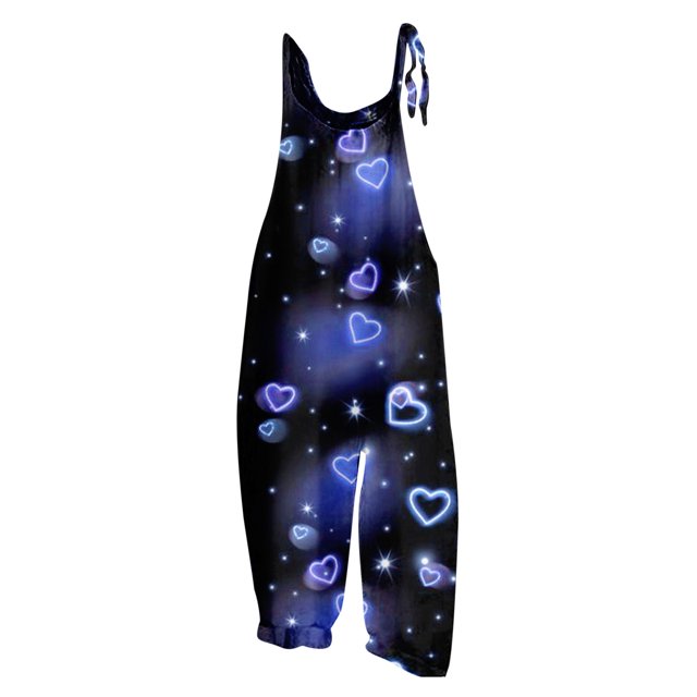 Gibobby pantalones siameses color liso Mono con cuello redondo y tirantes estampados para el día de San Valentín, tendencia de moda para las cuatro estaciones para mujer (5)(Azul, XL)