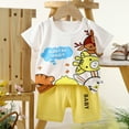 thumbnail image 2 of Toddler Boys Pajamas Cotton Summer Pjs for Boy Jammies Short Sleeves Cute Cartoon Prints Tops Shorts 2PCS Outfits Sleepwear Short Sets,ZA04-Light Yellow,12-18 Months, 2 of 3