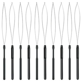 10 Pieces Hair Extension Loop Needle Threader Pulling Hook Tool And Bead  Device Tool Black Loop Threader For Hair Or Feather Extensions (black)