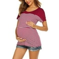thumbnail image 7 of Odeerbi Summer Maternity Tops for Women 2025 Nursing Tops Pregnant Stripe Round Neck Short Sleeve Breastfeeding Blouse Red, 7 of 7