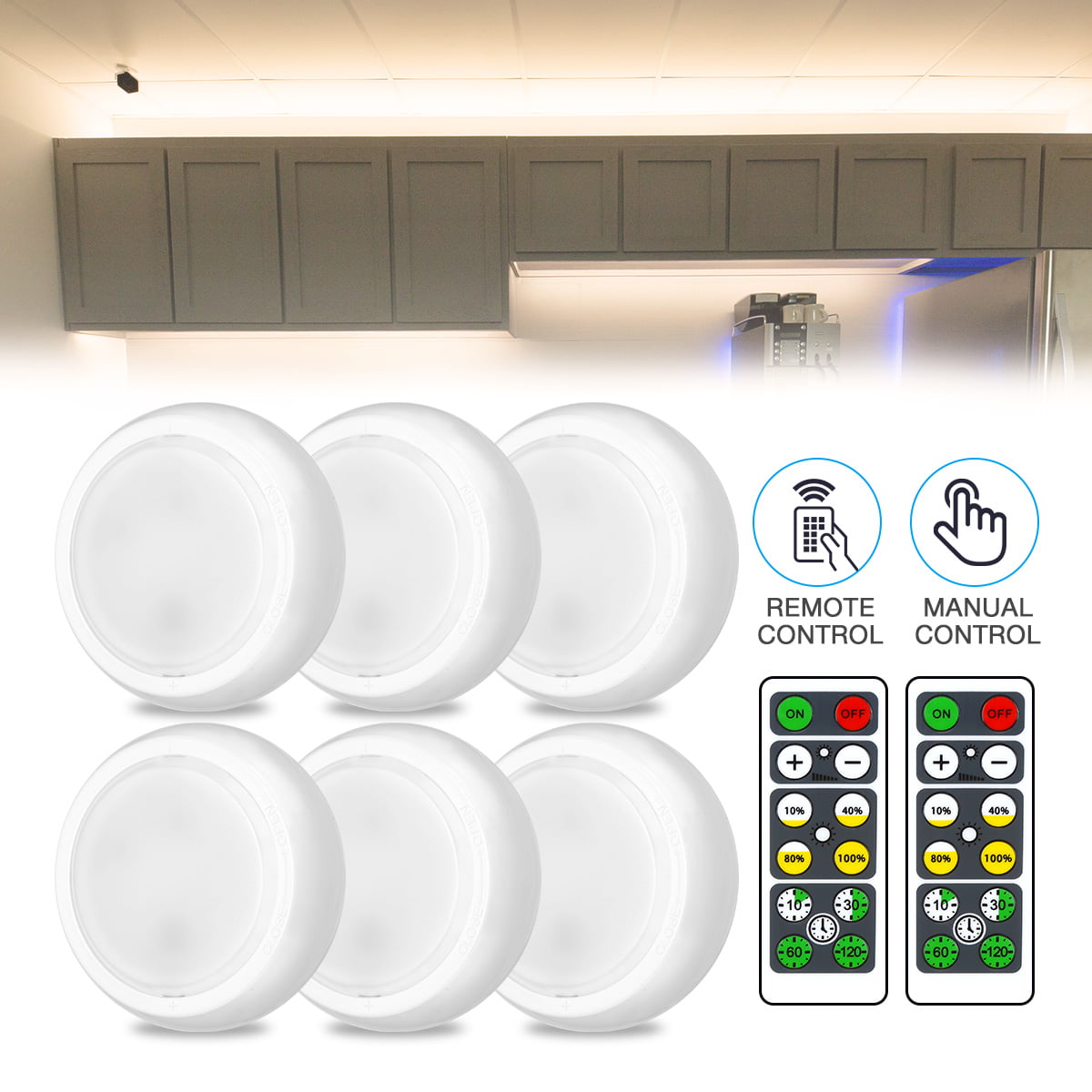 Details about   Wireless Led Puck Lights With Remote Control Closet Under Cabinet Lighting lamp 