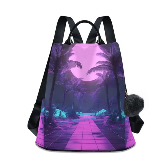 FORMRS Women's Travel Backpack Purse Anti-theft Hidden Pockets Casual Shoulder Bag, Pink Neon Road