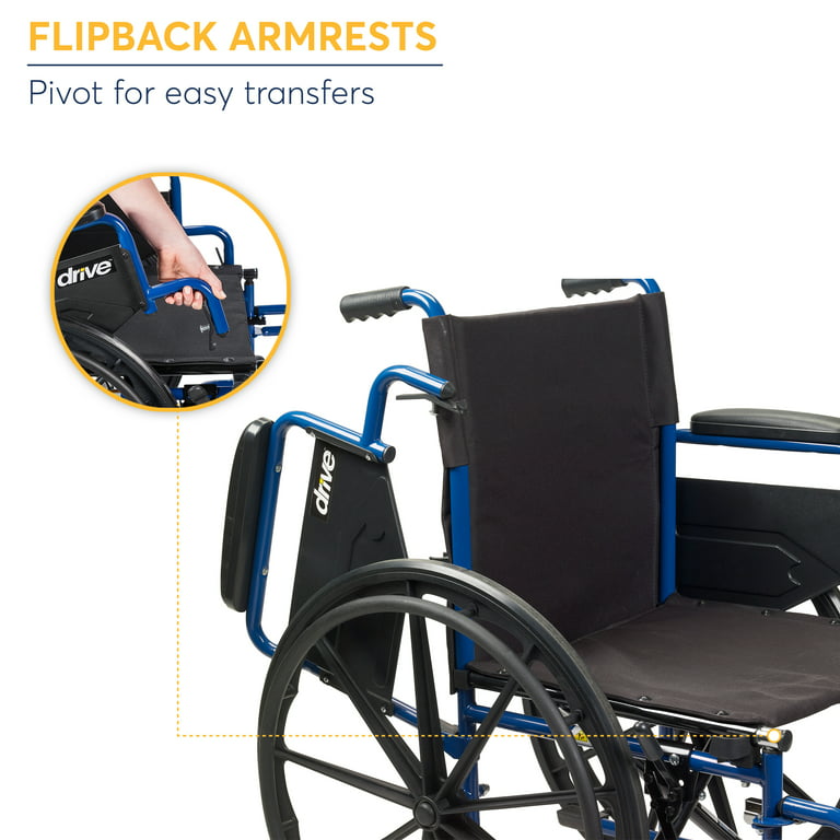 Drive Medical Blue Streak Wheelchair with Flip Back Desk Arms, Swing Away  Footrests, 18 Seat 