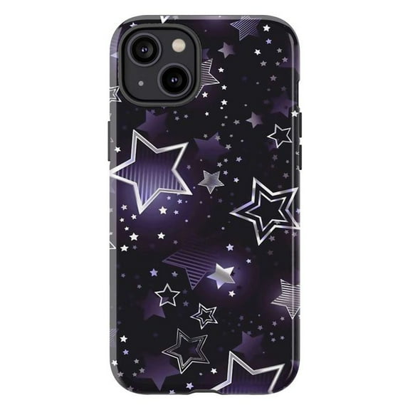 Galaxy Star Pattern Phone Case, Dark Purple Silver Chrome Cosmic Cover for iPhone 17 16 15 14 13 12 11 Pro Plus Mini