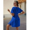thumbnail image 5 of Womens Summer Solid Casual V-Neck Beach Dress Ruffle Short Sleeve Loose Dress Blue L, 5 of 6