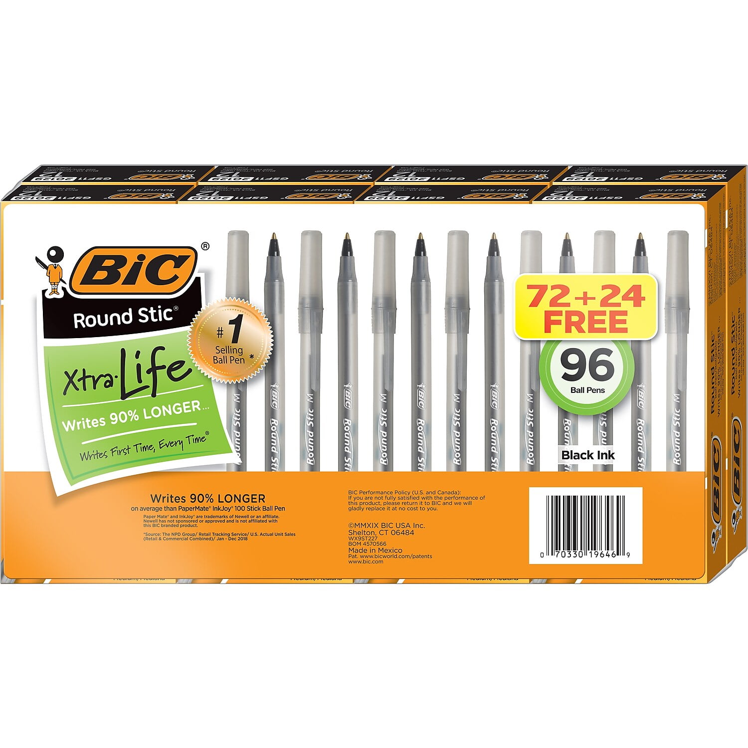 12 24 36 96 or 144 Count BiC Round Stic Xtra Life Medium-Point Ball Pens Black 