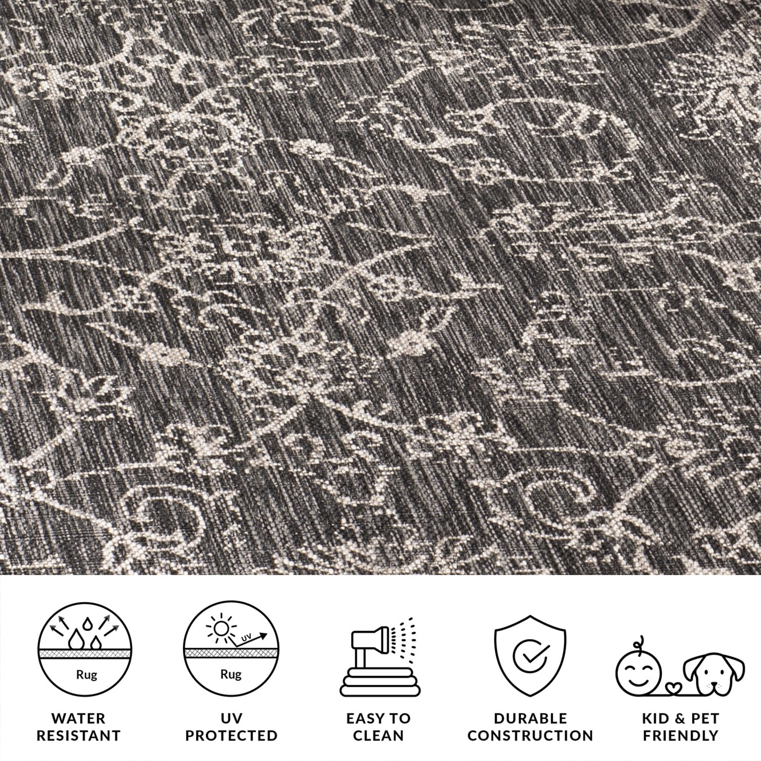 SAFAVIEH Courtyard Darin Traditional Indoor/Outdoor Area Rug, 8' x 11', Black/Ivory