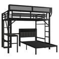 thumbnail image 6 of Bunk Bed with Desk, Full Over Twin Bunk Beds with LED & Charge Station, Upper Shelf & Storage Bookshelves, Full Loft Bed w/Ladder, Safety Guardrail, Black, 6 of 10
