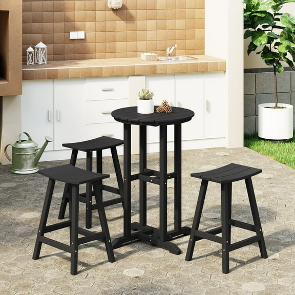 WestinTrends Malibu Outdoor Patio Counter Height Bar Stools Bistro Bar Table 4-Piece Set, Black