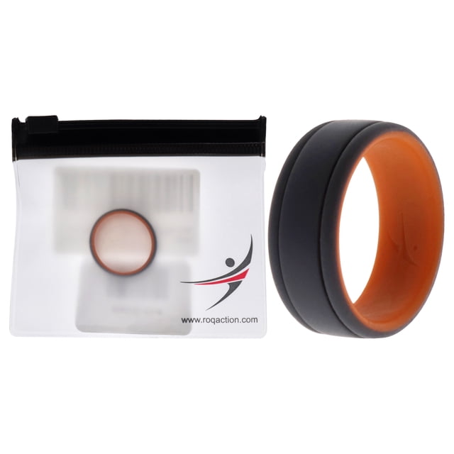 Anillo de boda de silicona de 2 capas con líneas - Naranja-gris de ROQ para hombre - Anillo de 9 mm