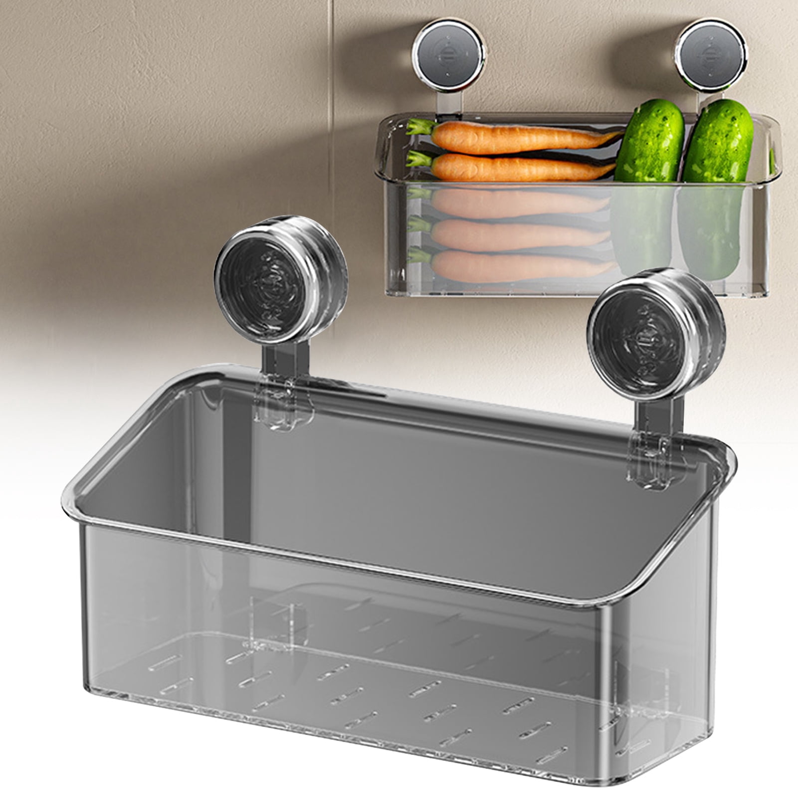 Bath Toy Storage Organizer, Bathtub Toy Holder with Drain Holes, Clear Powerful Suction Shower Caddy for Bathtub, No Drilling Shower Caddy Suction Cup for Bathroom, Kitchen, 1 Pcs, 12.05x5.47x8.66"