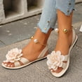 thumbnail image 5 of Miluxas Women's Round Toe Flower Decorated Flat Sandals, Soft Slides Open-Toe Summer Slippers Beige 7.5(40), 5 of 9