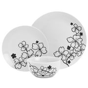 Tabletops Gallery 12 Piece Margo White Floral Hibiscus Ceramic Dinnerware Set, Round Dinner Plates Dishes Bowls, Service for 4