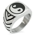 thumbnail image 1 of Stainless Steel Love Heart Yin Yang Chevron Pattern Biker Style Polished Ring, 1 of 1