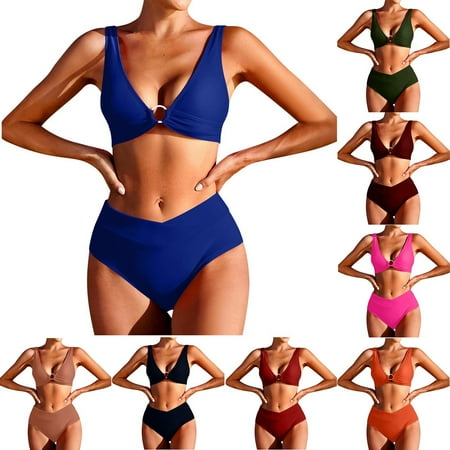 Swimsuits For Women 2 Piece Hawaiian Tropical Print Swim Cami Bra And Ruffles Bathing Sets Beachwear Pink qILAKOG Size S