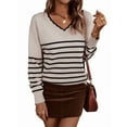 thumbnail image 2 of Women Knit Sweater Casual V Neck Striped Print Loose Pullover Long Sleeve Sweater Tops L, 2 of 9