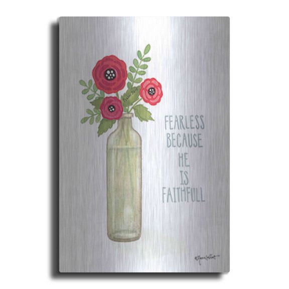 Luxe Metal Art 'Red Blossoms - Be Fearless' by Annie LaPoint, Metal Wall Art, 12"x16"