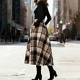 thumbnail image 4 of Womens Wool Blend Plaid Skirts Elastic High Waist A-Line Pleated Skirts Casual Loose Tartan Long Skirt with Pockets, 4 of 6