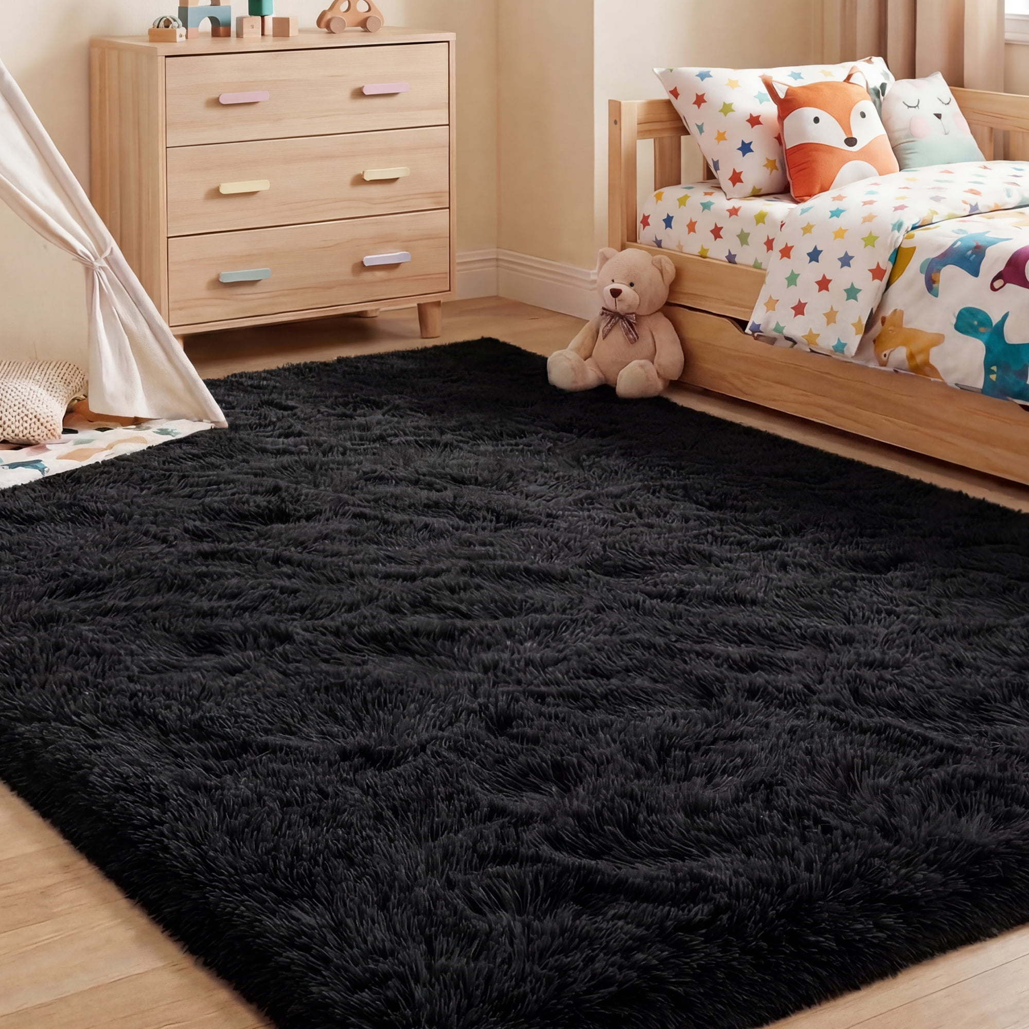Lalado 8ft x 10ft Area Rug, Soft Fluffy Indoor Shag Area Rugs for Living Room Bedroom Decor Carpet, Black