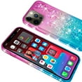 thumbnail image 4 of Compatible for Apple iPhone 13 Pro 6.1 Case, with Tempered Glass Screen Protector SOGA Diamond Liquid Quicksand Cover Cute Girl Women Phone Case - Pink / Teal, 4 of 5