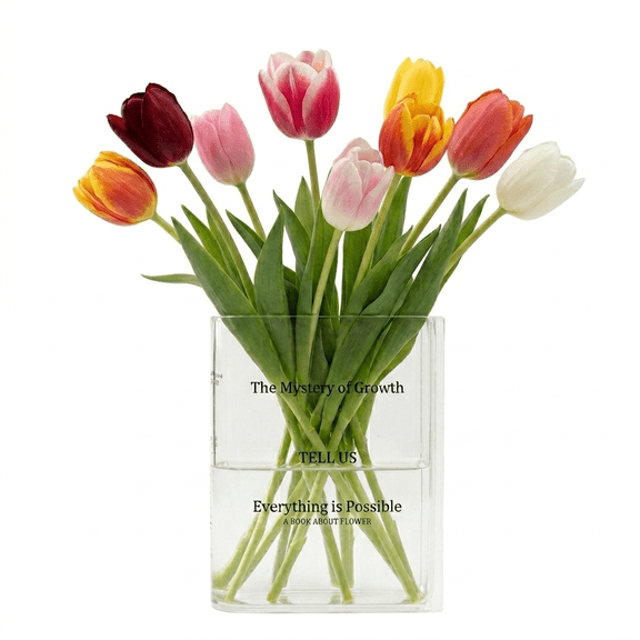 Clear Acrylic Book Vase for Flowers, Modern Desk and Bookshelf Decor for Home Office, Unique Gift for Book Lovers and Home Decor Enthusiasts, Ideal Holiday Present