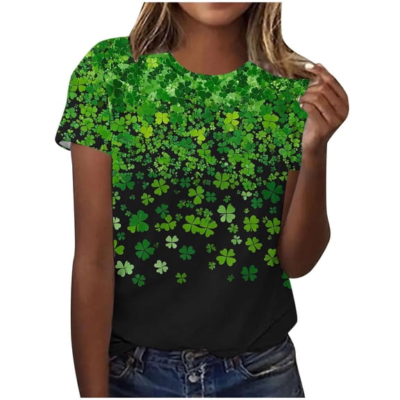 Erwazi Womens St Patricks Day Short Sleeve T-Shirts Crewneck Clover Cute Graphic Tee Tops