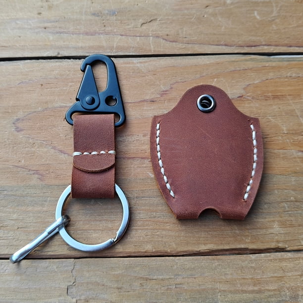 Large handmade leather keychain; Custom leather key sleeve for